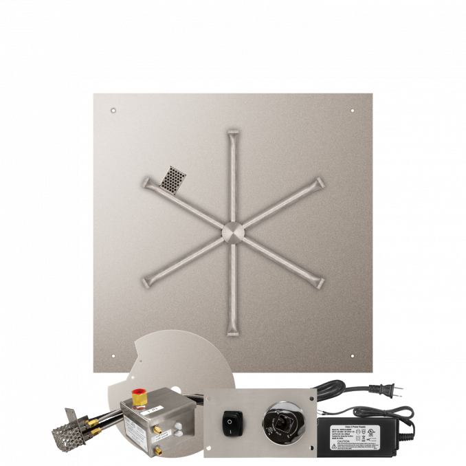 Firegear Stainless Steel Square Flat Pan Gas Fire Pit Burner Kit w/ AWS Electronic Ignition System