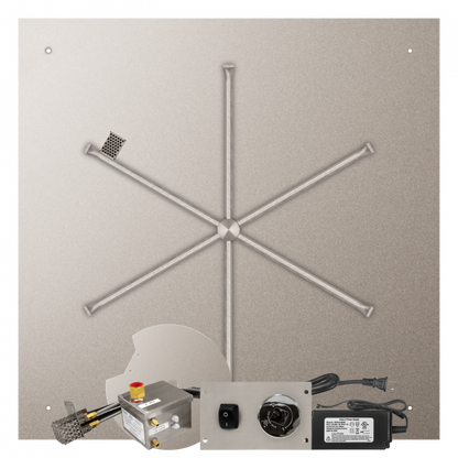 Firegear Stainless Steel Square Flat Pan Gas Fire Pit Burner Kit w/ AWS Electronic Ignition System