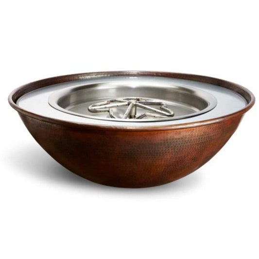 HPC Copper Bowl Series 31" Hammed Tempe Fire Bowl With Torpedo Natural Gas Burner & Match Lit Ignition