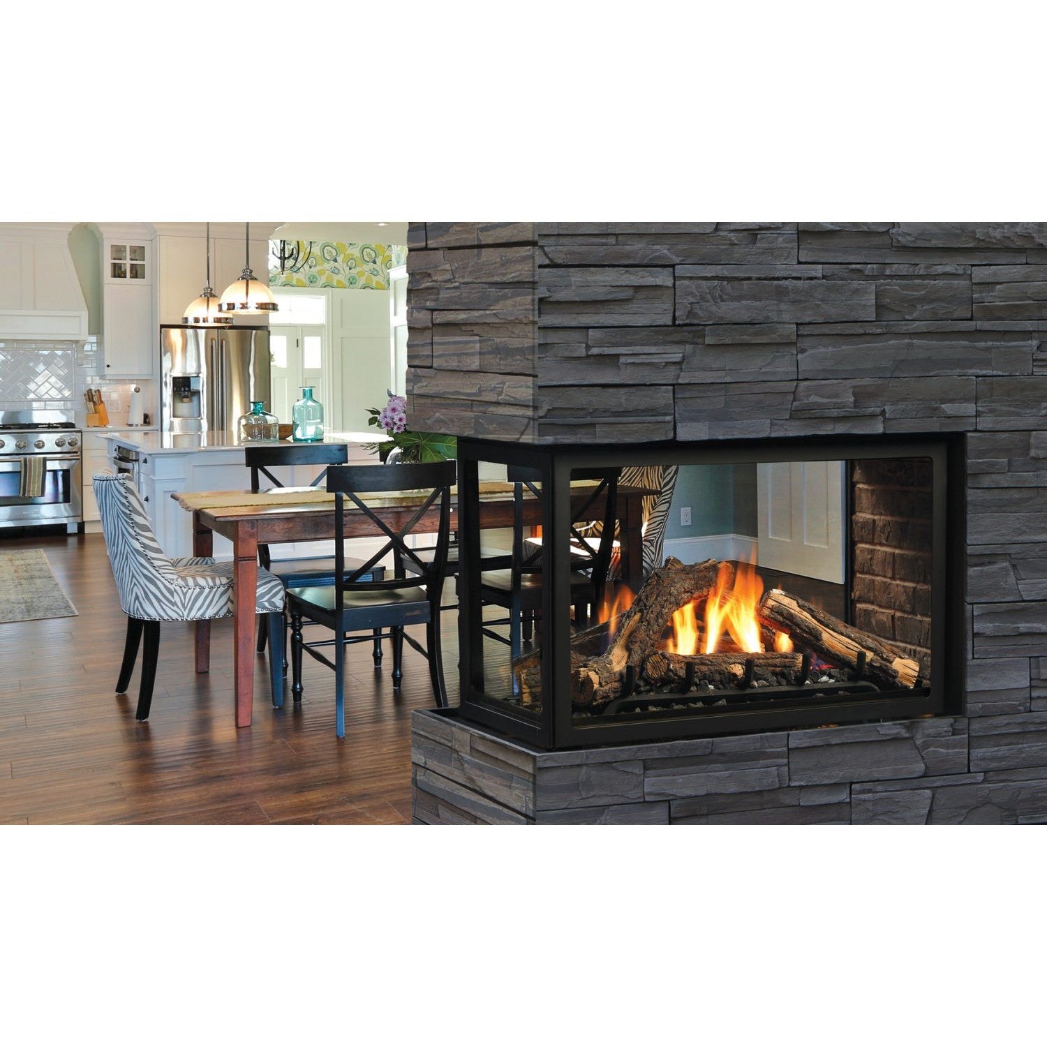 Kingsman MCVP42H 43" Multi Sided Clean View Intermittent Pilot Control, Propane Gas Direct Vent Peninsula Fireplace