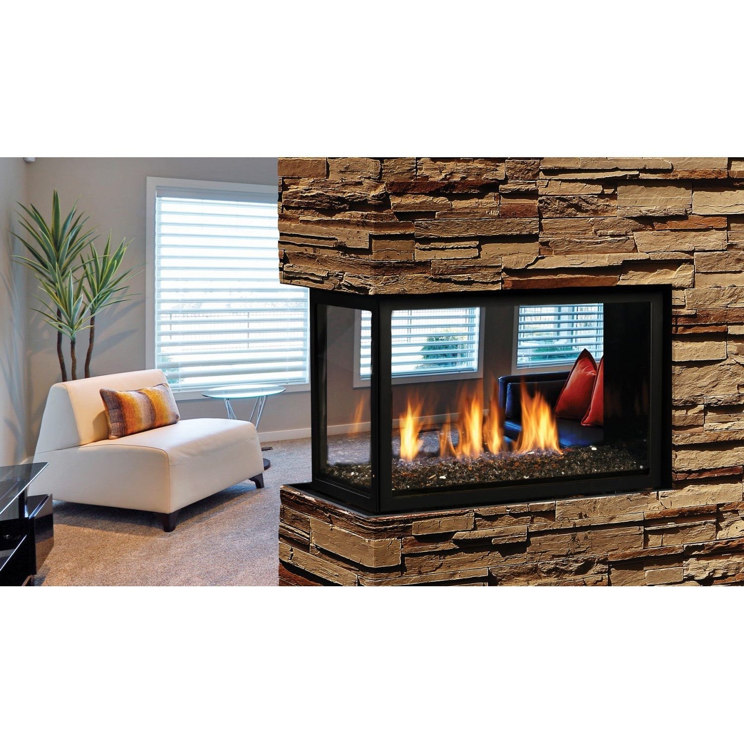 Kingsman MCVP42H 43" Multi Sided Clean View Millivolt Control, Natural Gas Direct Vent Peninsula Fireplace