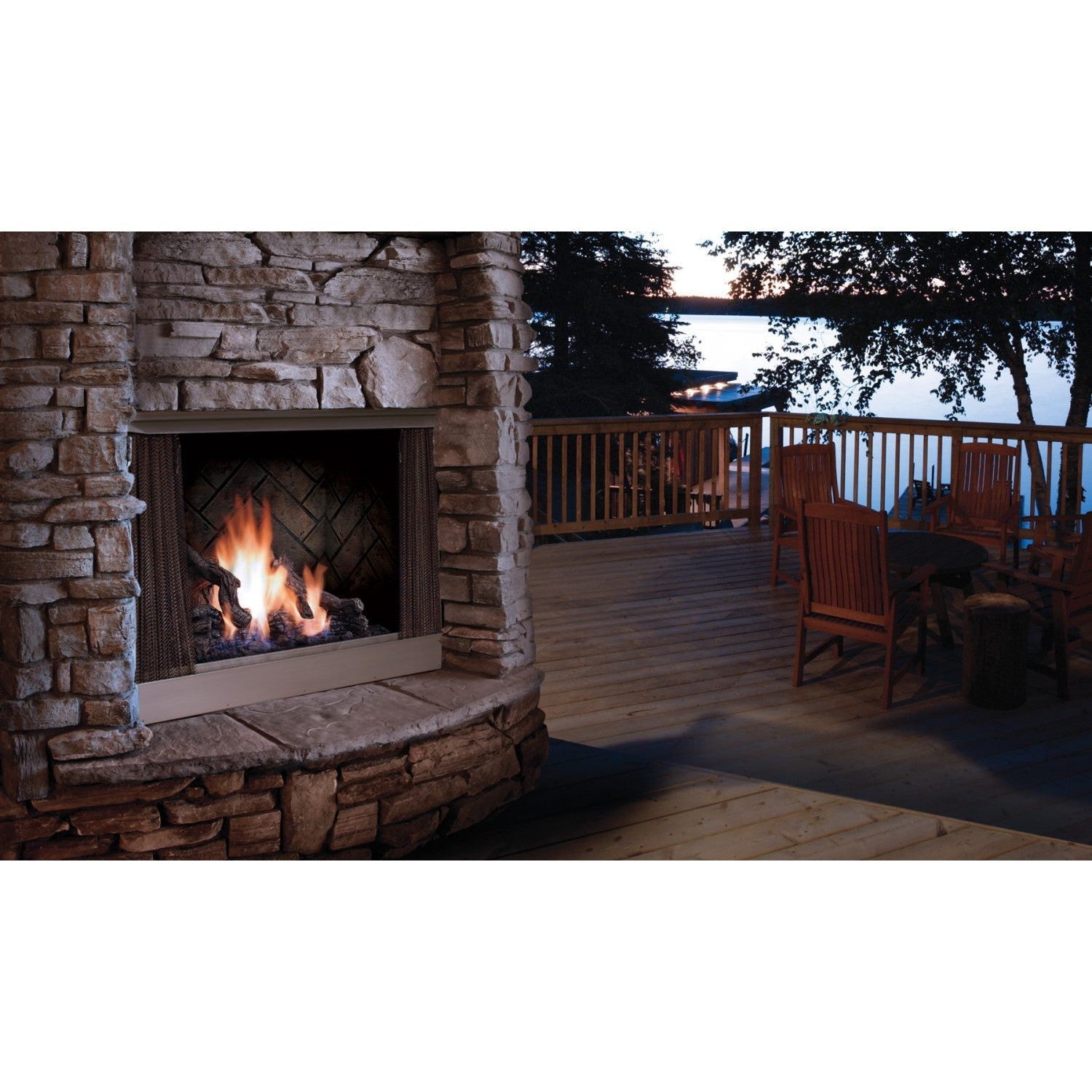 Kingsman OFP42 42" Zero Clearance Black Satin Coat, Millivolt Control Natural Gas Outdoor Fireplace