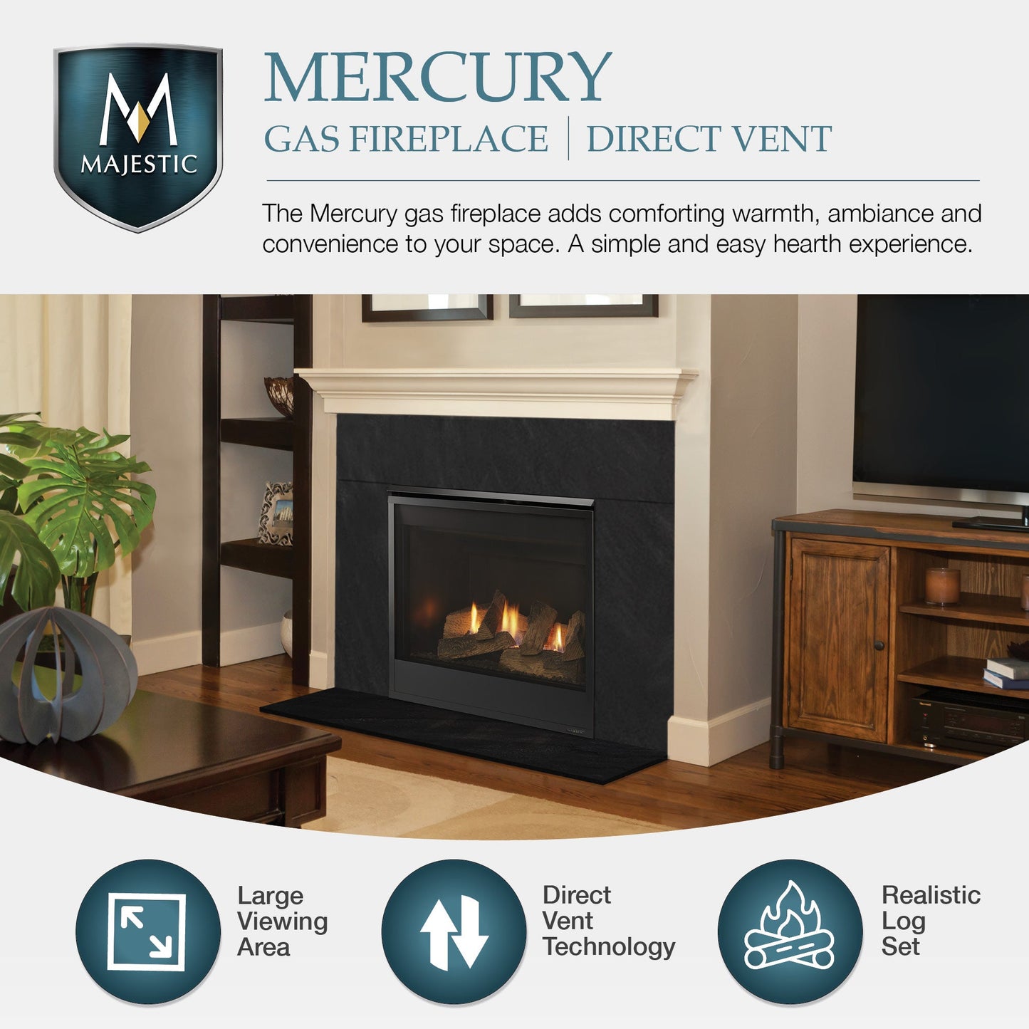 Majestic Mercury 32" Traditional Direct Vent Natural Gas Fireplace With Intellifire Ignition System