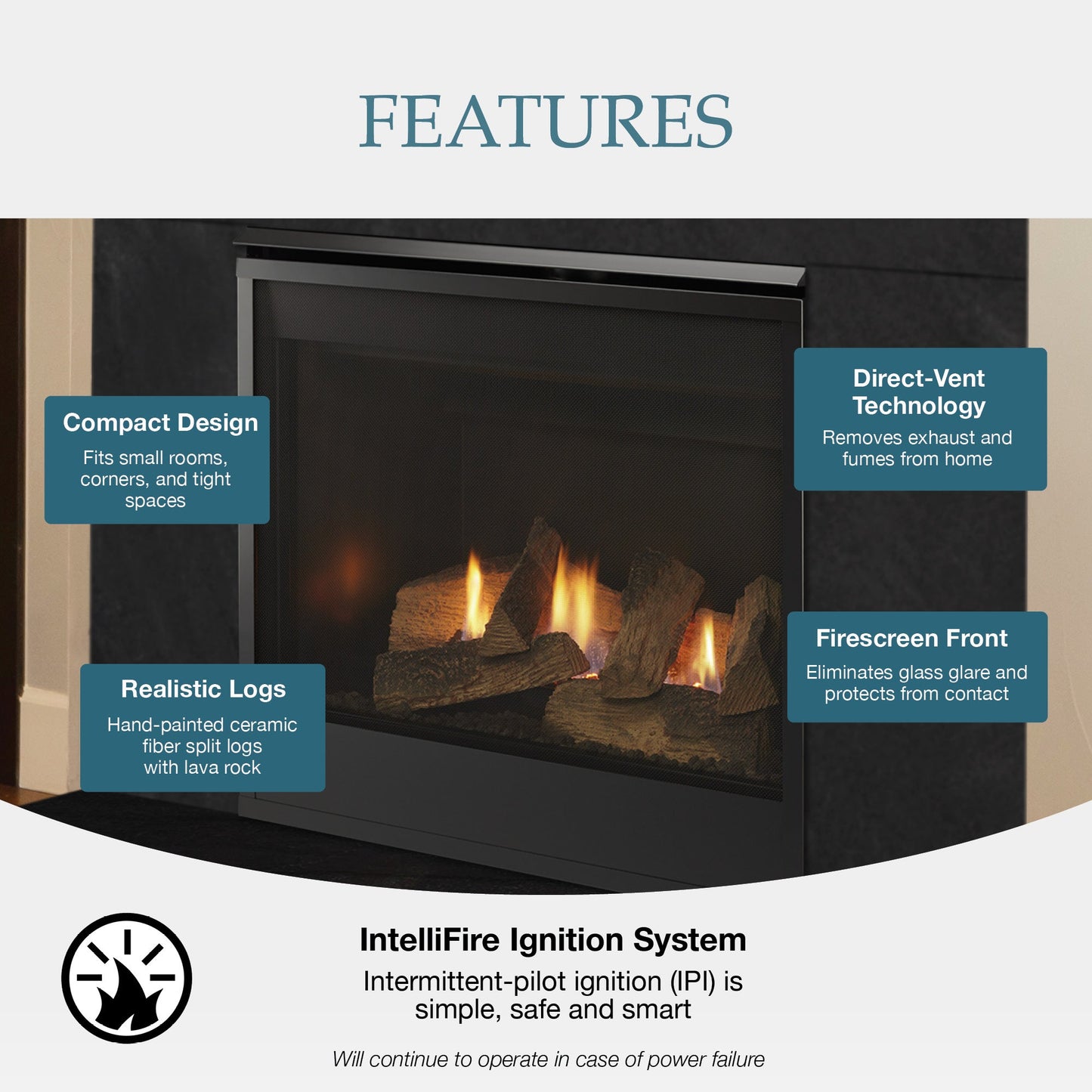 Majestic Mercury 32" Traditional Direct Vent Natural Gas Fireplace With Intellifire Ignition System