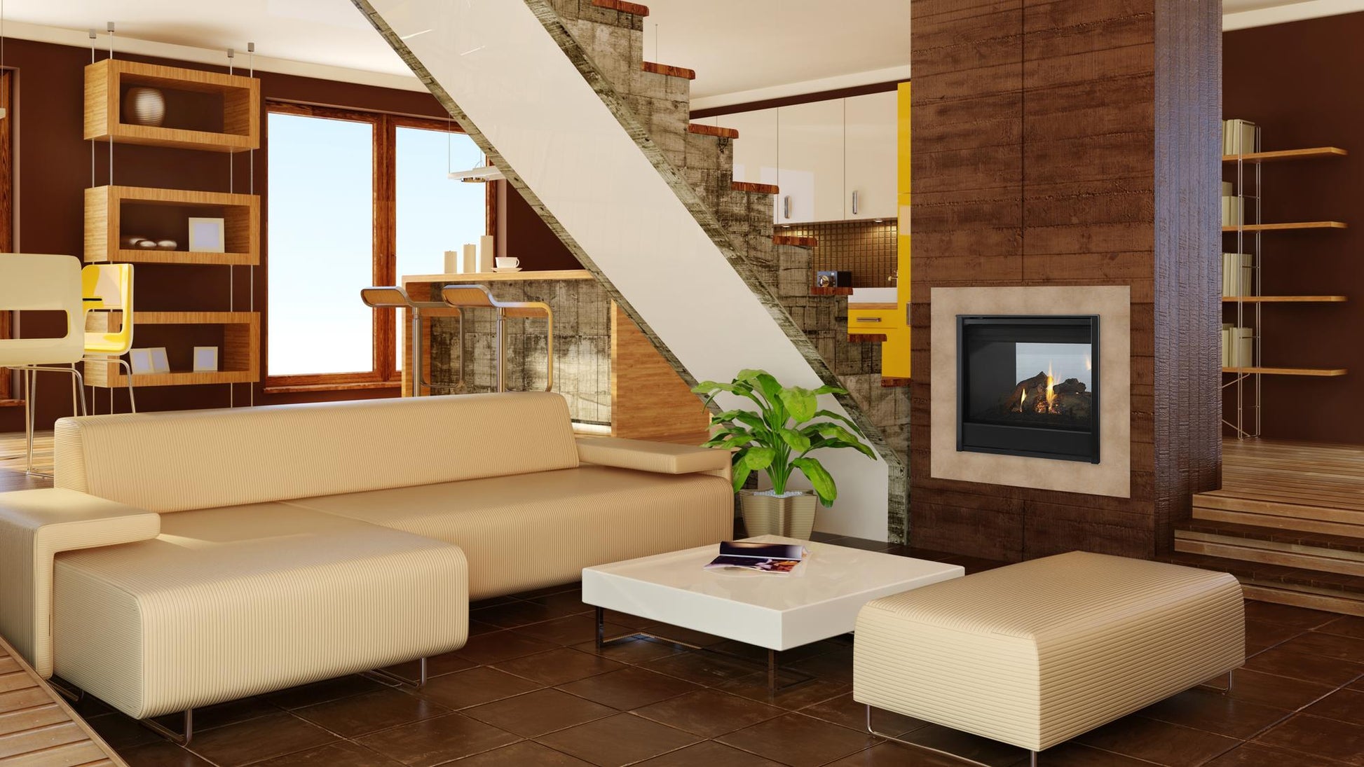 Majestic See-Through 36" Traditional Multi-Sided Top/Rear Direct Vent Gas Fireplace With IntelliFire Touch Ignition System