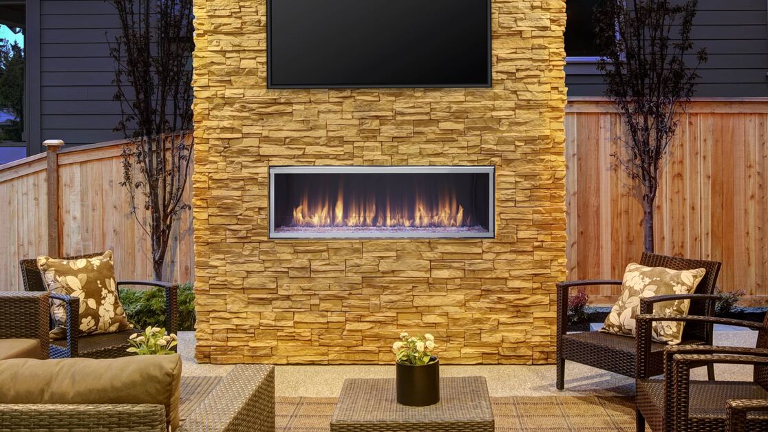 Majestic Lanai 48" Linear Contemporary Outdoor Vent Free Natural Gas Fireplace With IntelliFire Ignition System