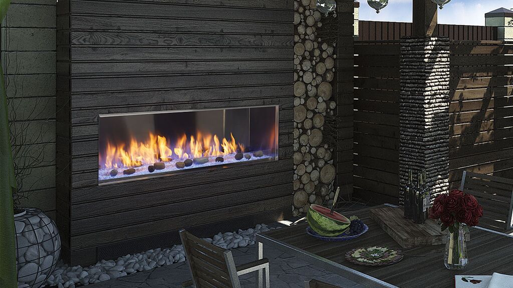 Majestic Lanai See-Through 48" Linear Contemporary Outdoor Vent Free Natural Gas Fireplace With IntelliFire Ignition System