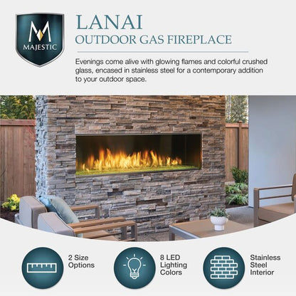 Majestic Lanai 60" Linear Contemporary Outdoor Vent Free Natural Gas Fireplace With IntelliFire Ignition System
