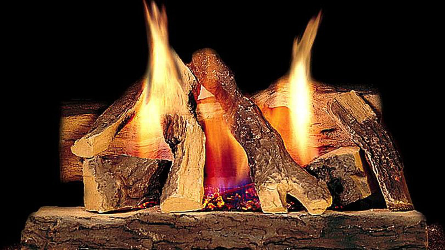 Majestic Campfire 30" 11-Piece Fiber Vented Natural Gas Log Set With Stainless Steel Burner, Hearth Kit and Standing Pilot Ignition System