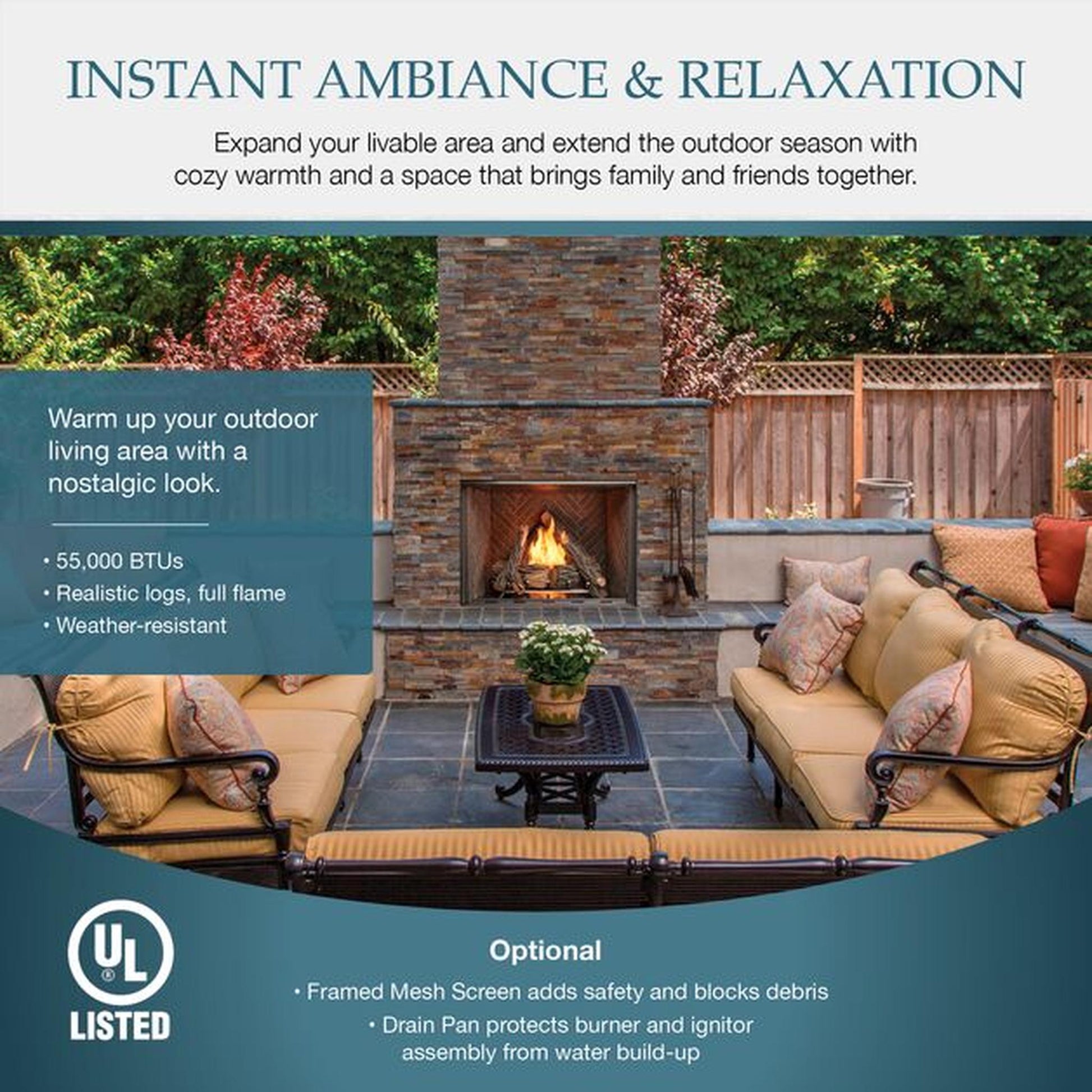 Majestic Courtyard 42" Traditional Outdoor Vent-Free Natural Gas Fireplace With IntelliFire Ignition System