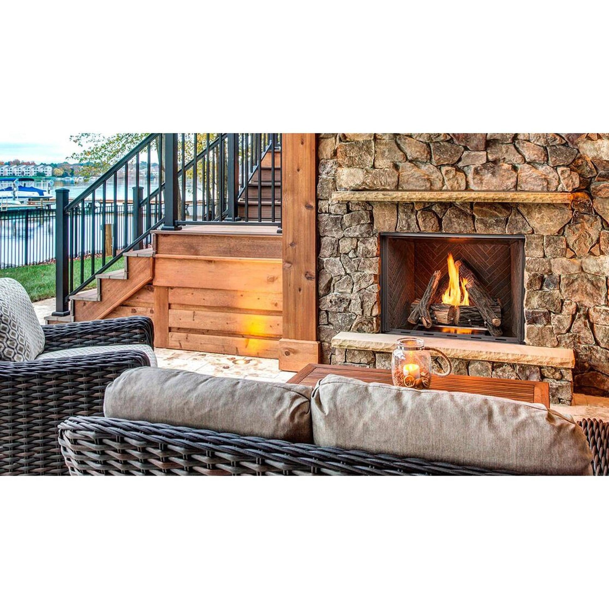 Majestic Courtyard 42" Traditional Outdoor Vent-Free Natural Gas Fireplace With Traditional Stacked Concrete Refractory and IntelliFire Ignition System