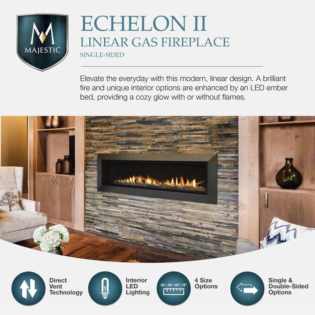 Majestic Echelon II 72" Linear Contemporary Direct Vent Natural Gas Fireplace With IntelliFire Touch Ignition System