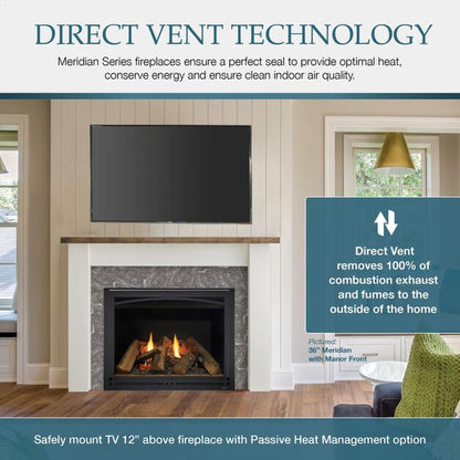 Majestic Meridian 36" Traditional Top/Rear Direct Vent Propane Gas Fireplace With IntelliFire Touch ignition System