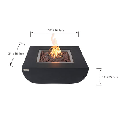 Modeno Aurora 34" Black Rectangle Concrete Liquid Propane Fire Table
