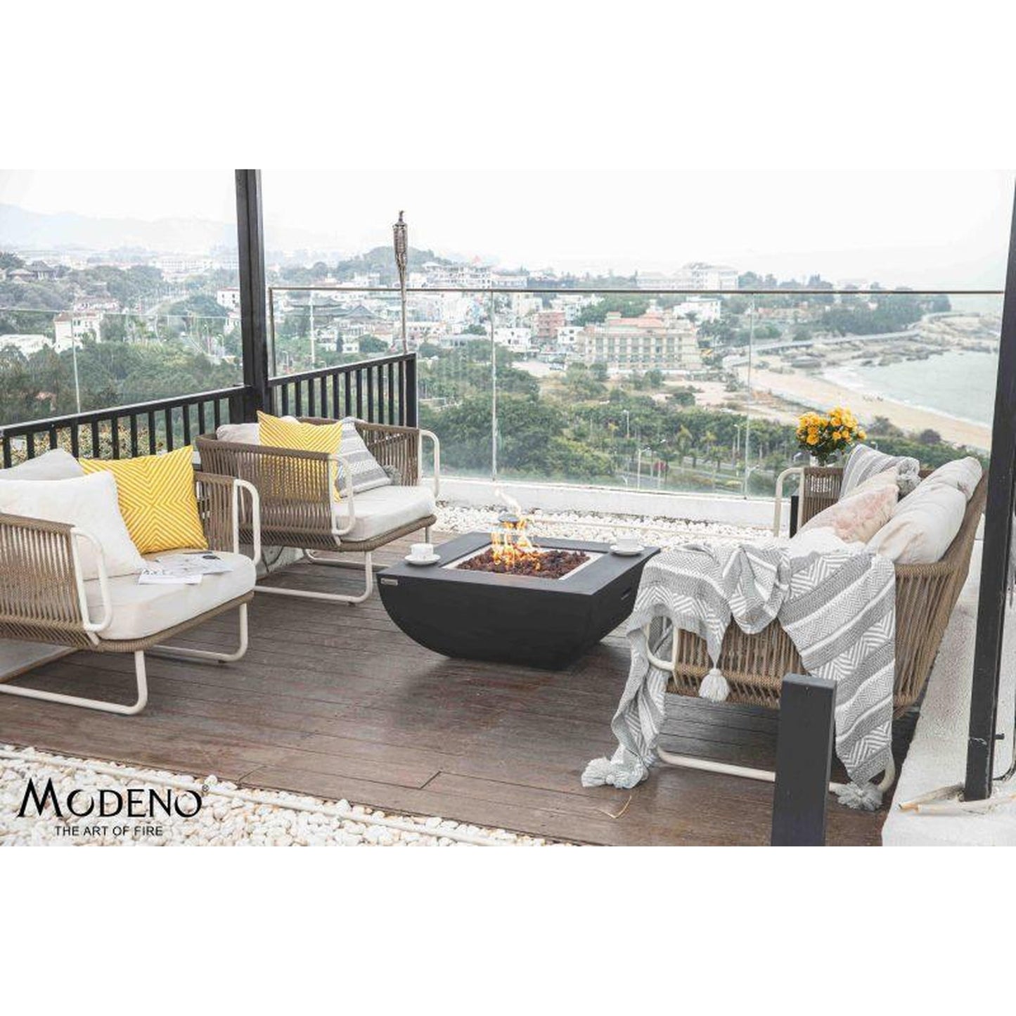Modeno Aurora 34" Black Rectangle Concrete Natural Gas Fire Table