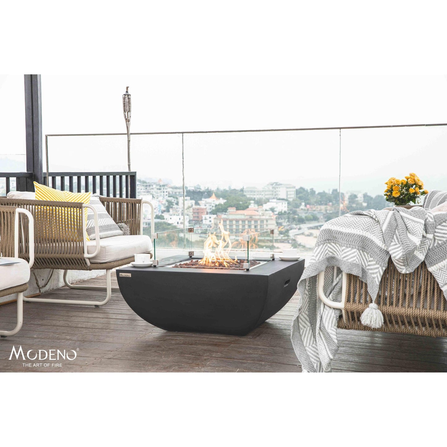 Modeno Aurora 34" Black Rectangle Concrete Natural Gas Fire Table