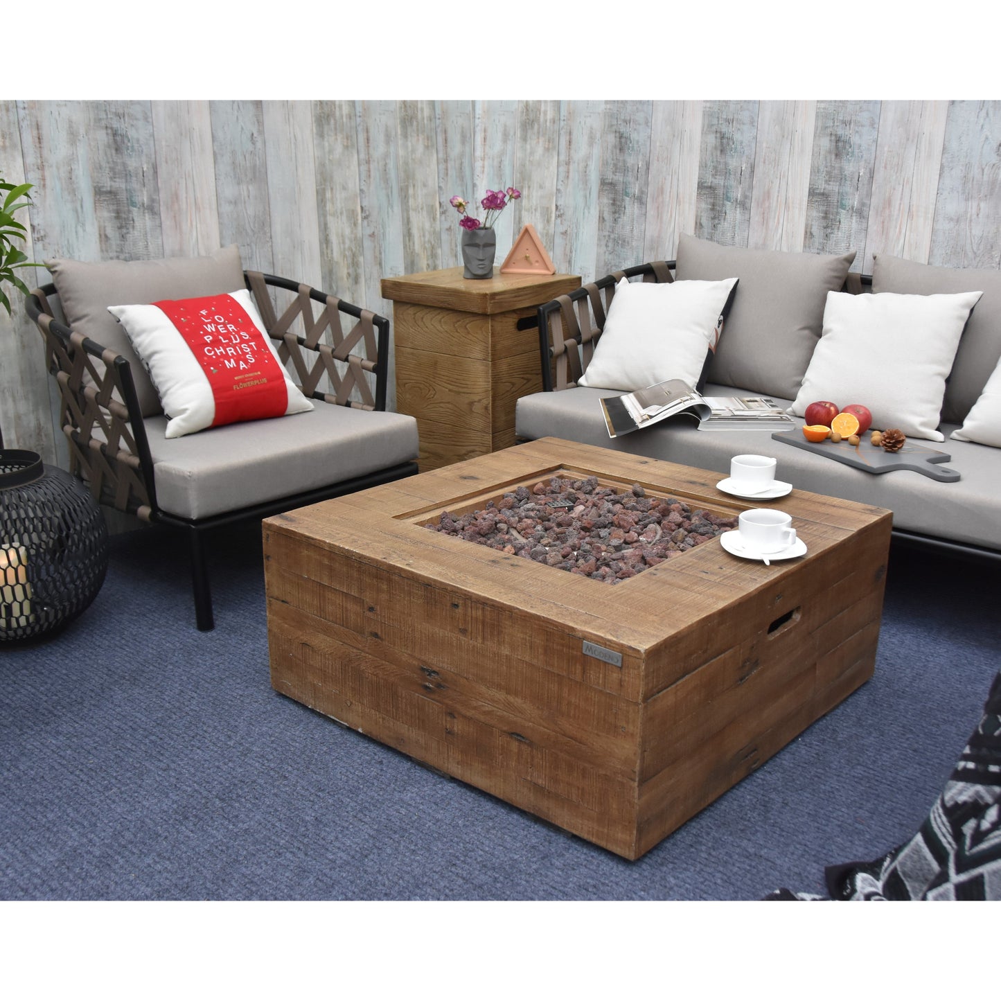 Modeno 34" Natural Gas Square Redwood Concrete Natural Gas Fire Table