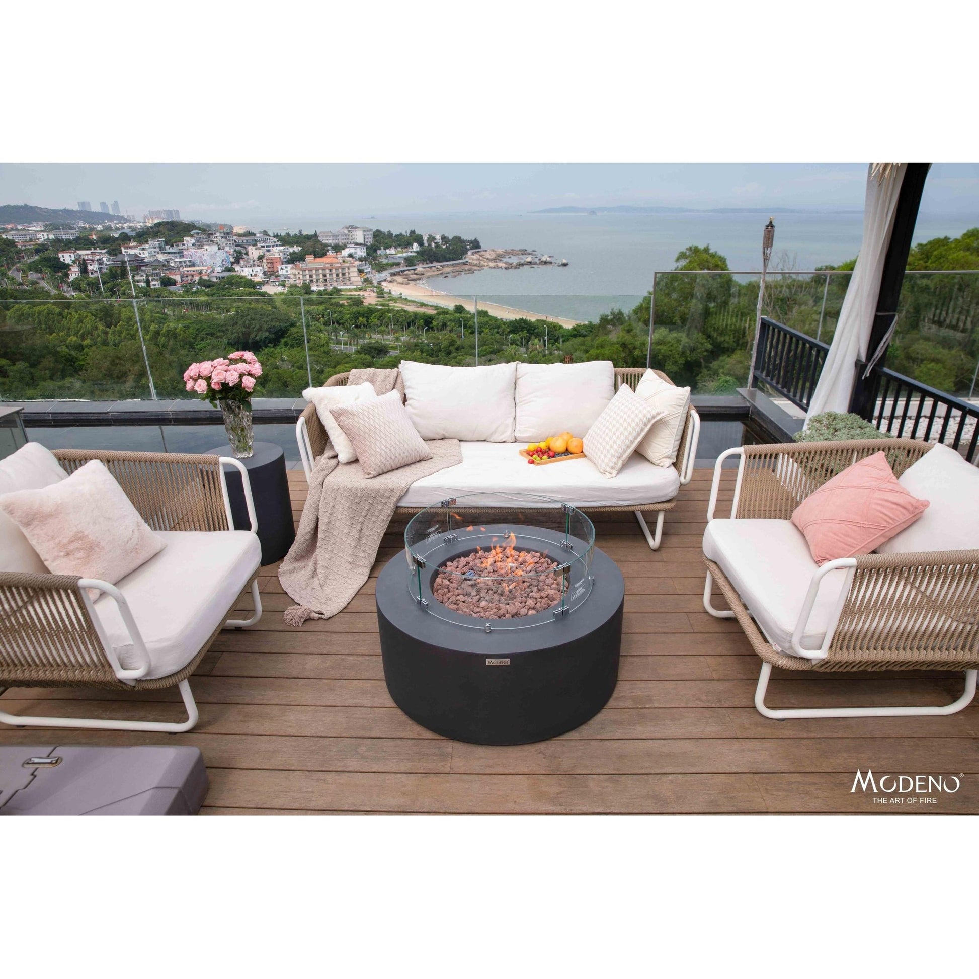 Modeno Venice 34" Black Round Concrete Natural Gas Fire Table