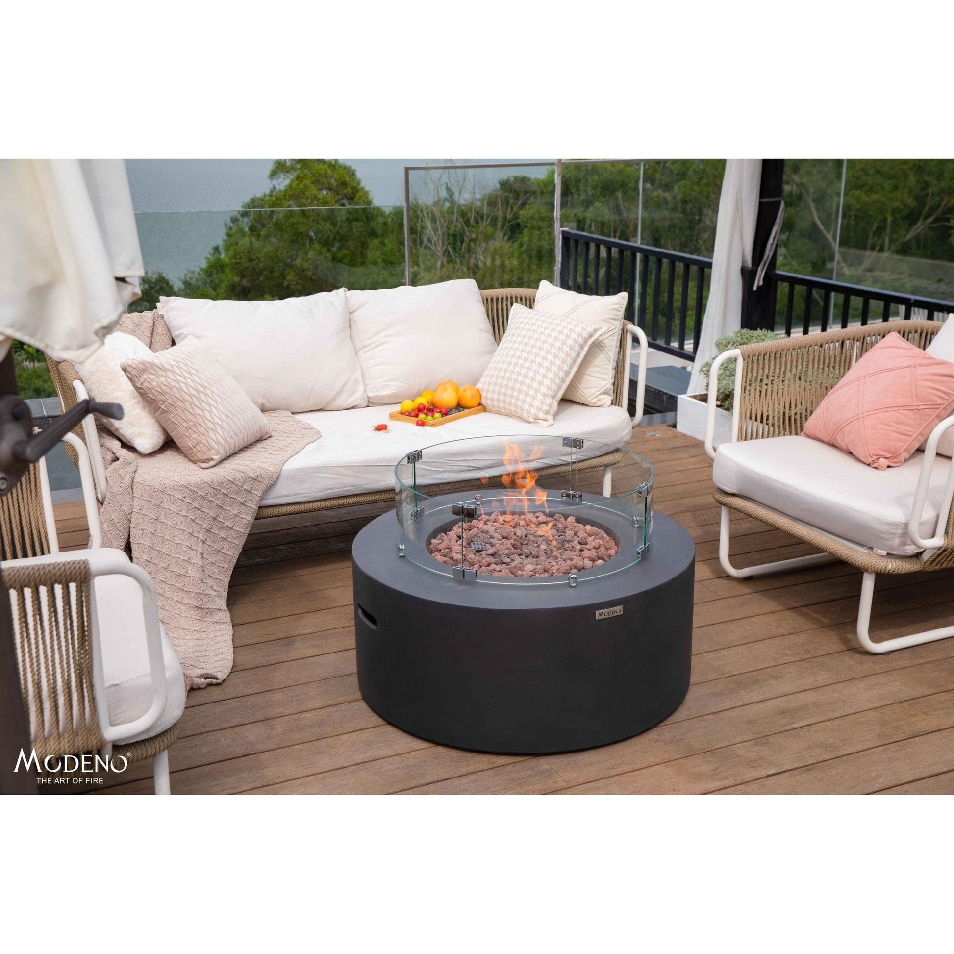 Modeno Venice 34" Black Round Concrete Natural Gas Fire Table
