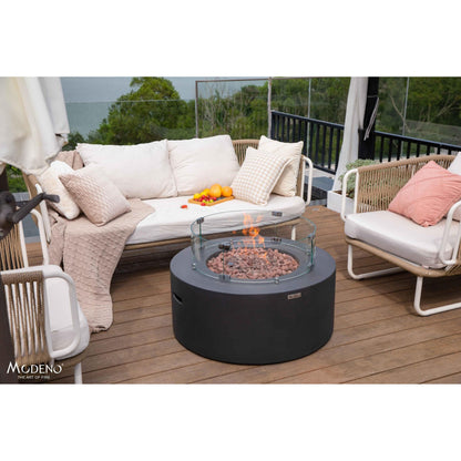 Modeno Venice 34" Black Round Concrete Natural Gas Fire Table