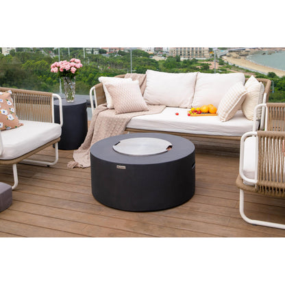 Modeno Venice 34" Black Round Concrete Natural Gas Fire Table