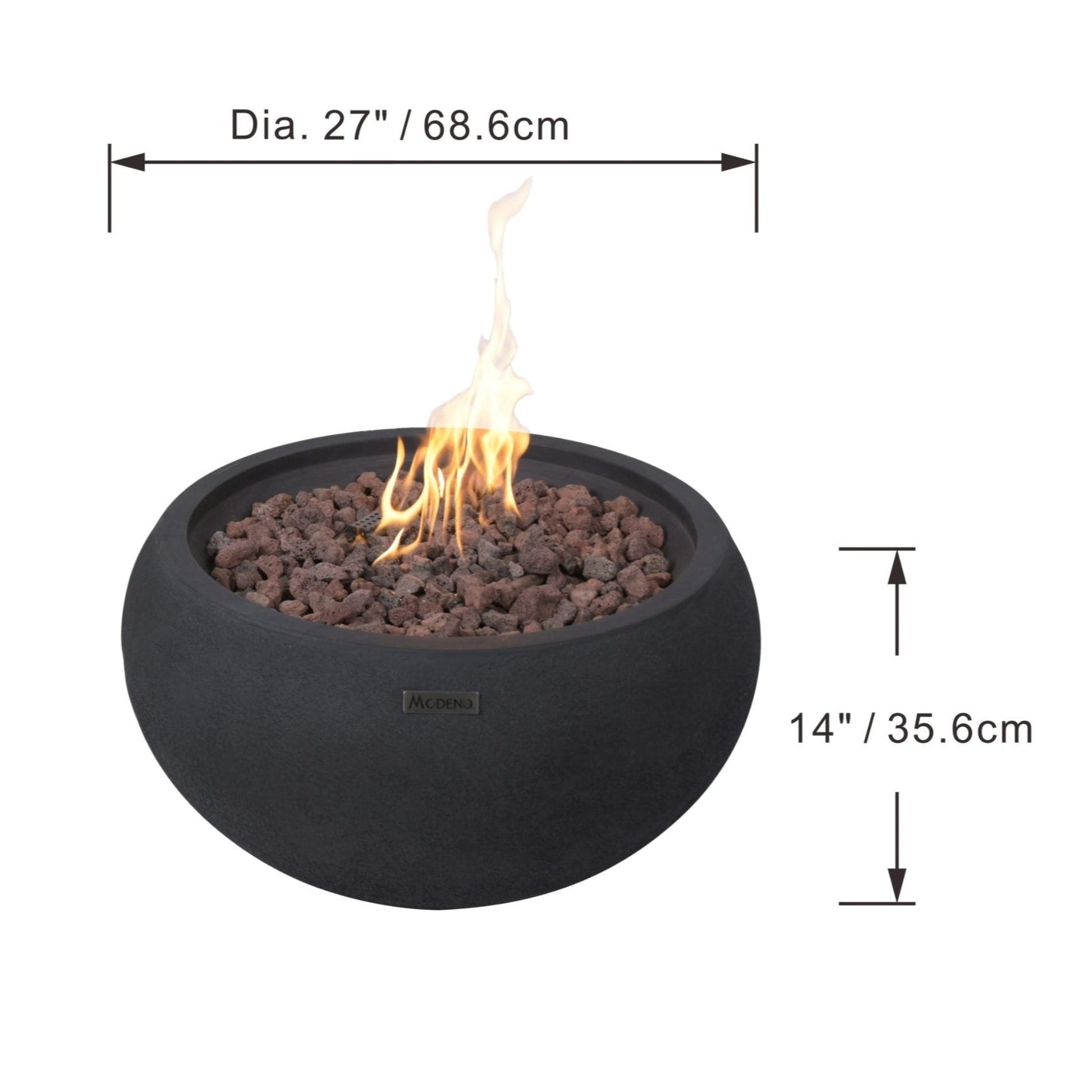 Modeno York 27" Black Concrete Liquid Propane Fire Bowl