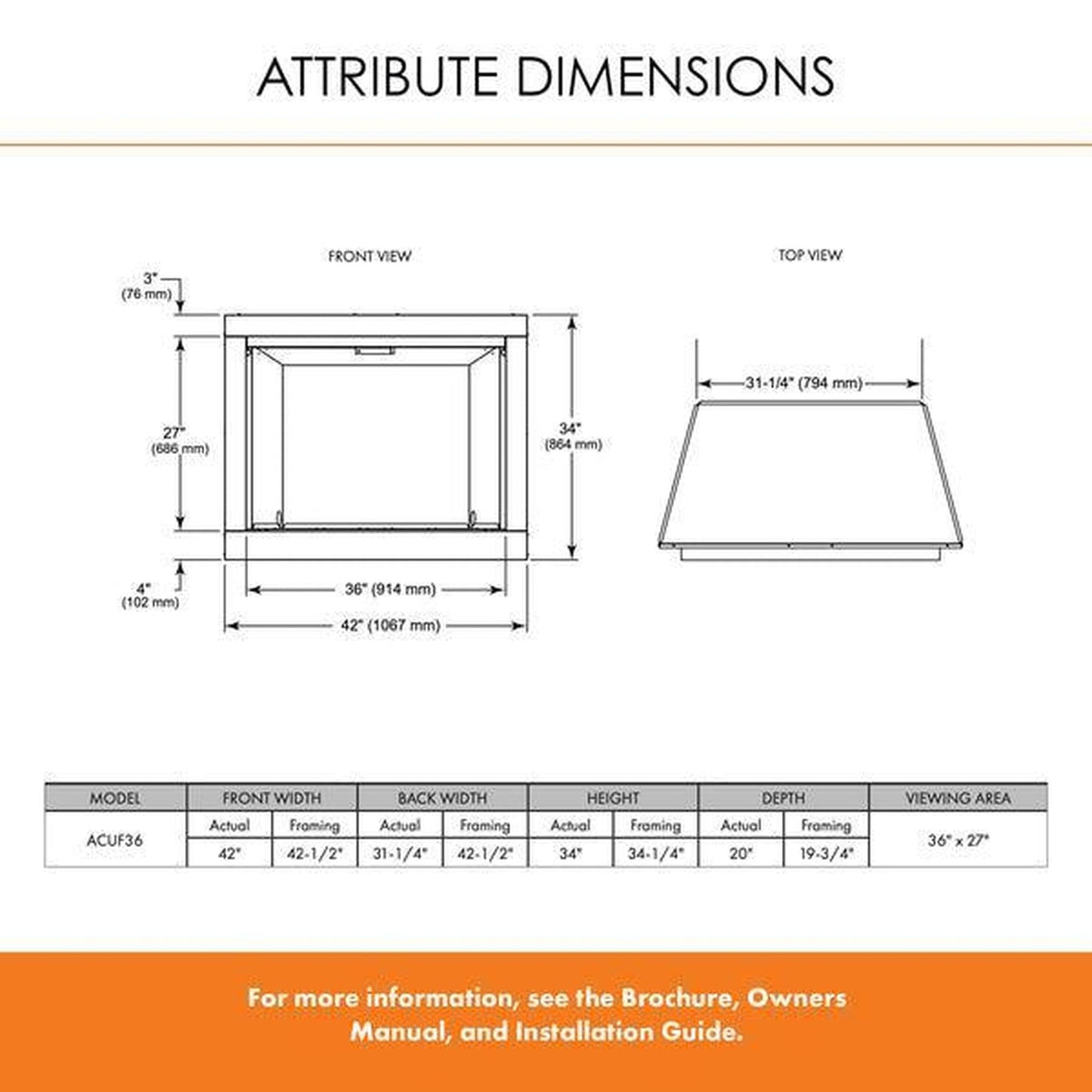 Monessen Attribute 42" Universal Circulating Vent Free Firebox With Radiant Face and Multitonal Gray Reversible Interior Panels