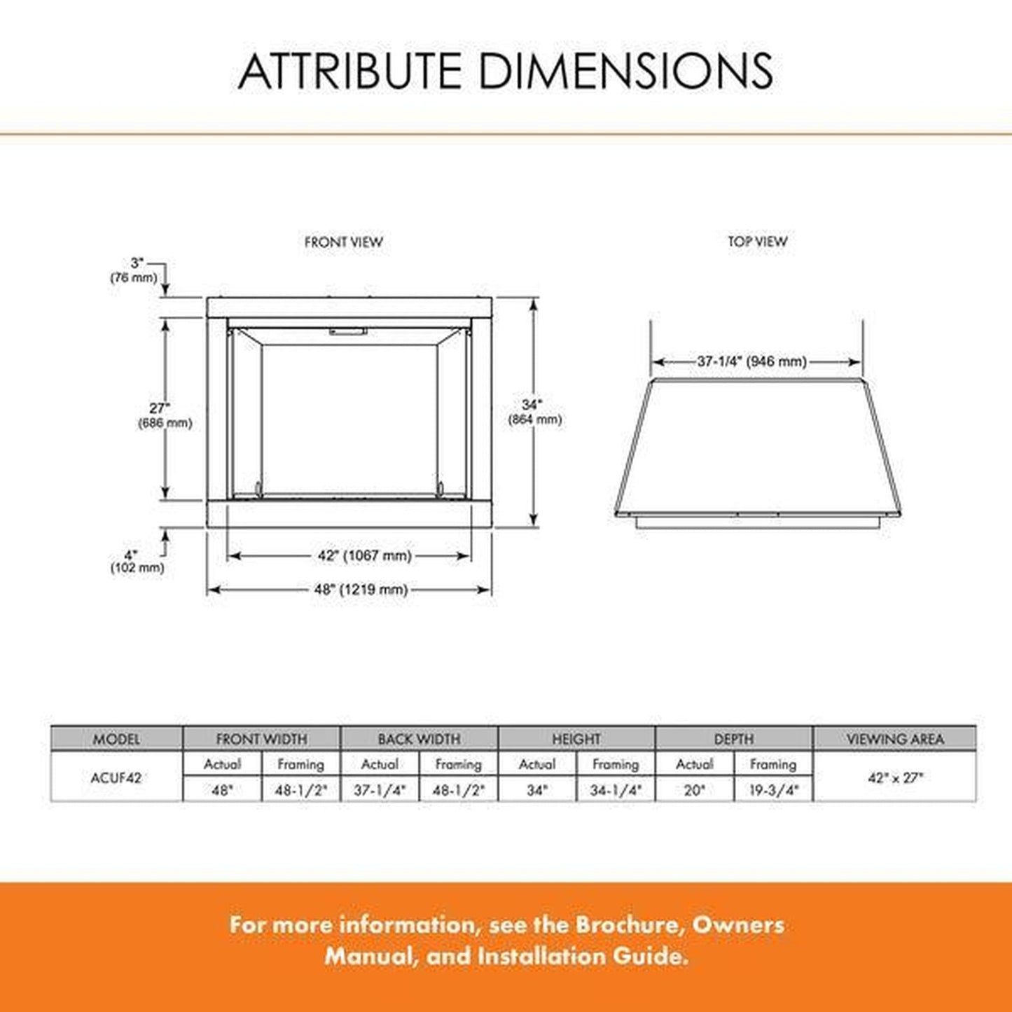 Monessen Attribute 42" Universal Circulating Vent Free Firebox With Radiant Face and Multitonal Gray Reversible Interior Panels