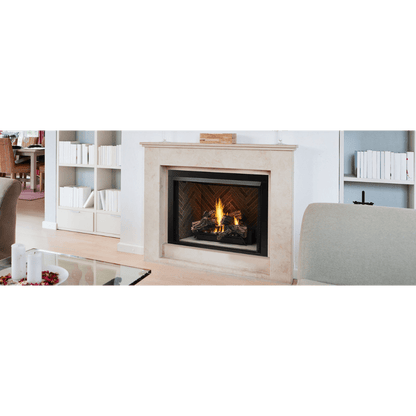 Monessen Lo-Rider 32" Clean Face Vent Free Gas Firebox With Cement Gray Stacked Traditional Interior Panels