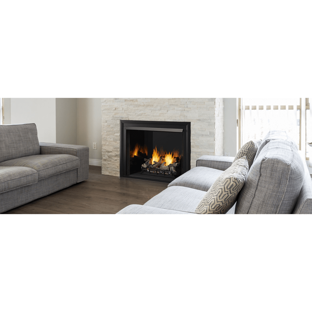 Monessen Lo-Rider 32" Clean Face Vent Free Gas Firebox With Cement Gray Stacked Traditional Interior Panels