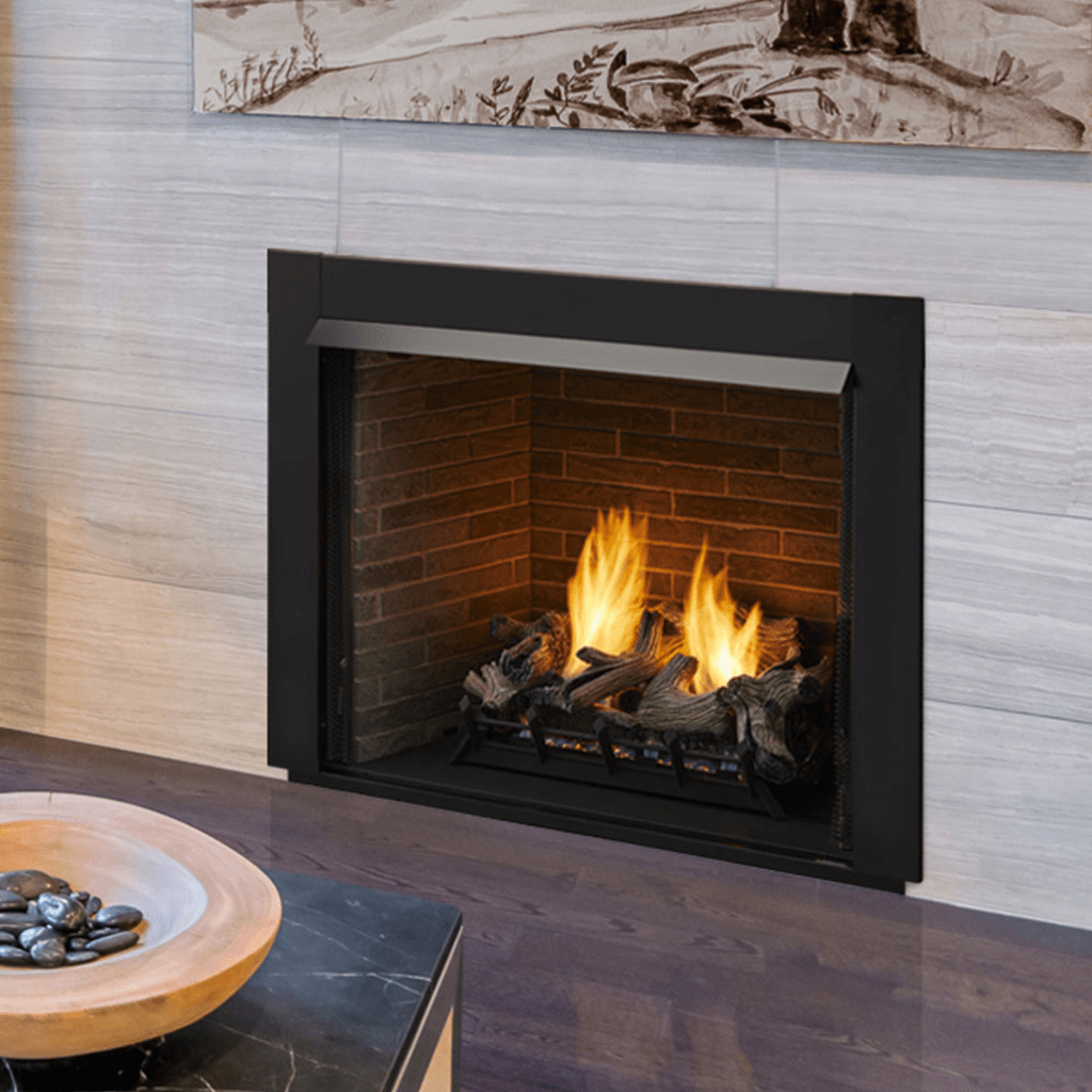 Monessen Lo-Rider 36" Clean Face Vent Free Gas Firebox With Cement Gray Stacked Traditional Interior Panels