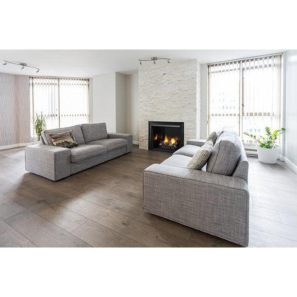 Monessen Lo-Rider 36" Clean Face Vent Free Gas Firebox With Cement Gray Stacked Traditional Interior Panels