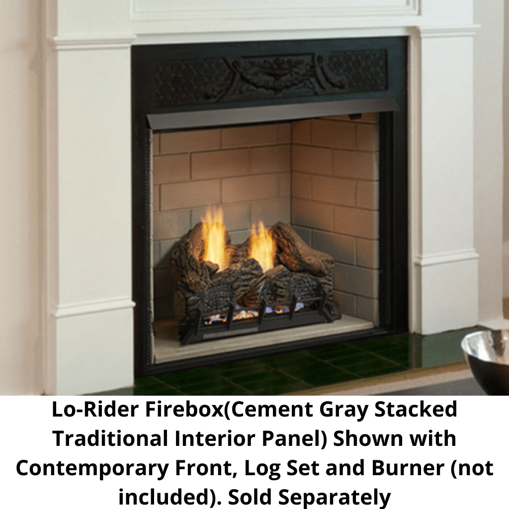Monessen Lo-Rider 36" Clean Face Vent Free Gas Firebox With Cement Gray Stacked Traditional Interior Panels