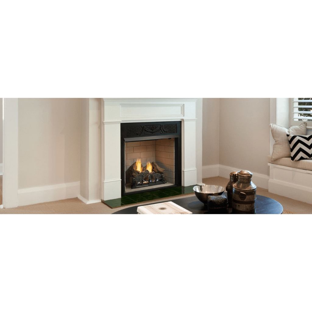 Monessen Lo-Rider 36" Clean Face Vent Free Gas Firebox With Cement Gray Stacked Traditional Interior Panels