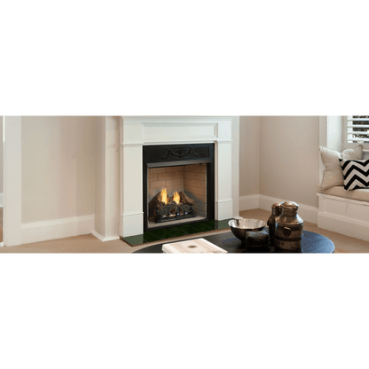 Monessen Lo-Rider 36" Clean Face Vent Free Gas Firebox With Cement Gray Stacked Traditional Interior Panels