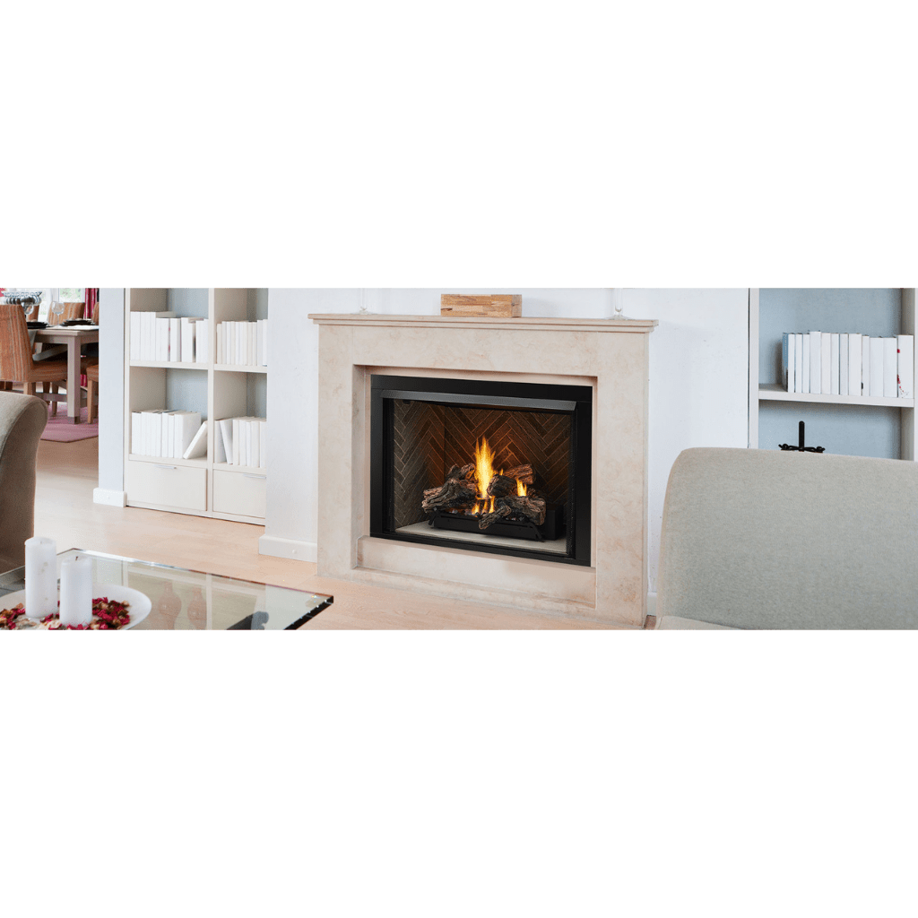 Monessen Lo-Rider 42" Clean Face Vent Free Gas Firebox With Cement Gray Stacked Traditional Interior Panels