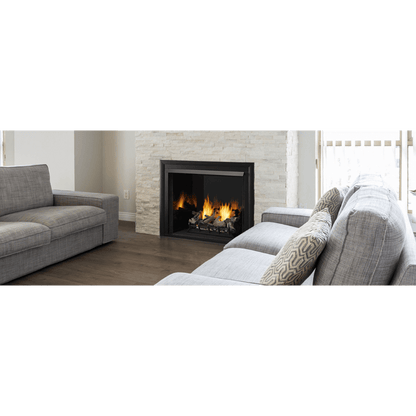 Monessen Lo-Rider 42" Clean Face Vent Free Gas Firebox With Cement Gray Stacked Traditional Interior Panels
