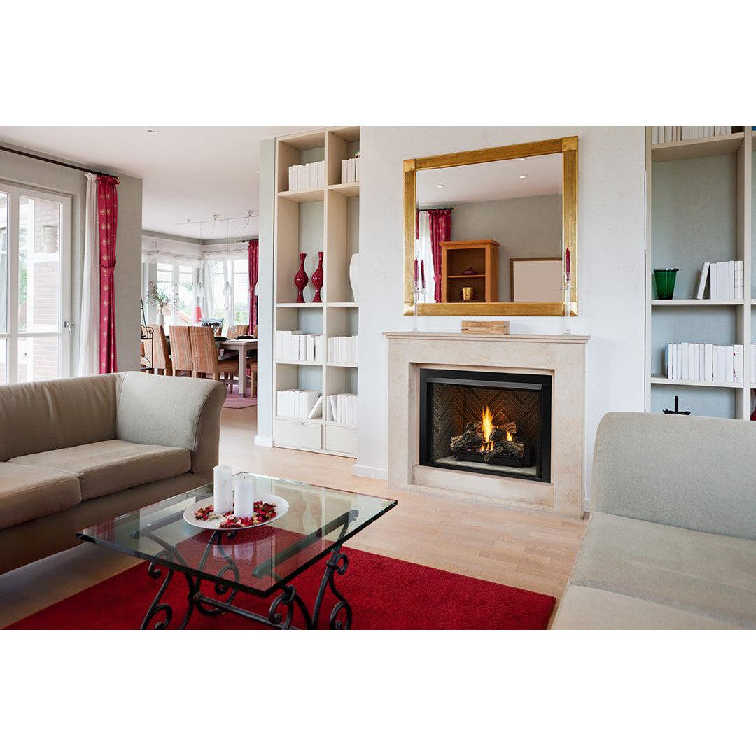 Monessen Lo-Rider 42" Clean Face Vent Free Gas Firebox With Cement Gray Stacked Traditional Interior Panels