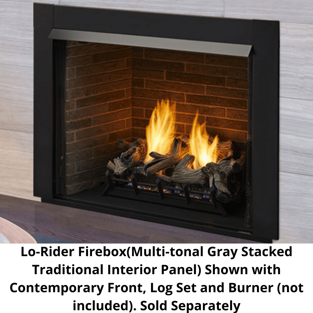 Monessen Lo-Rider 42" Clean Face Vent Free Gas Firebox With Cement Gray Stacked Traditional Interior Panels