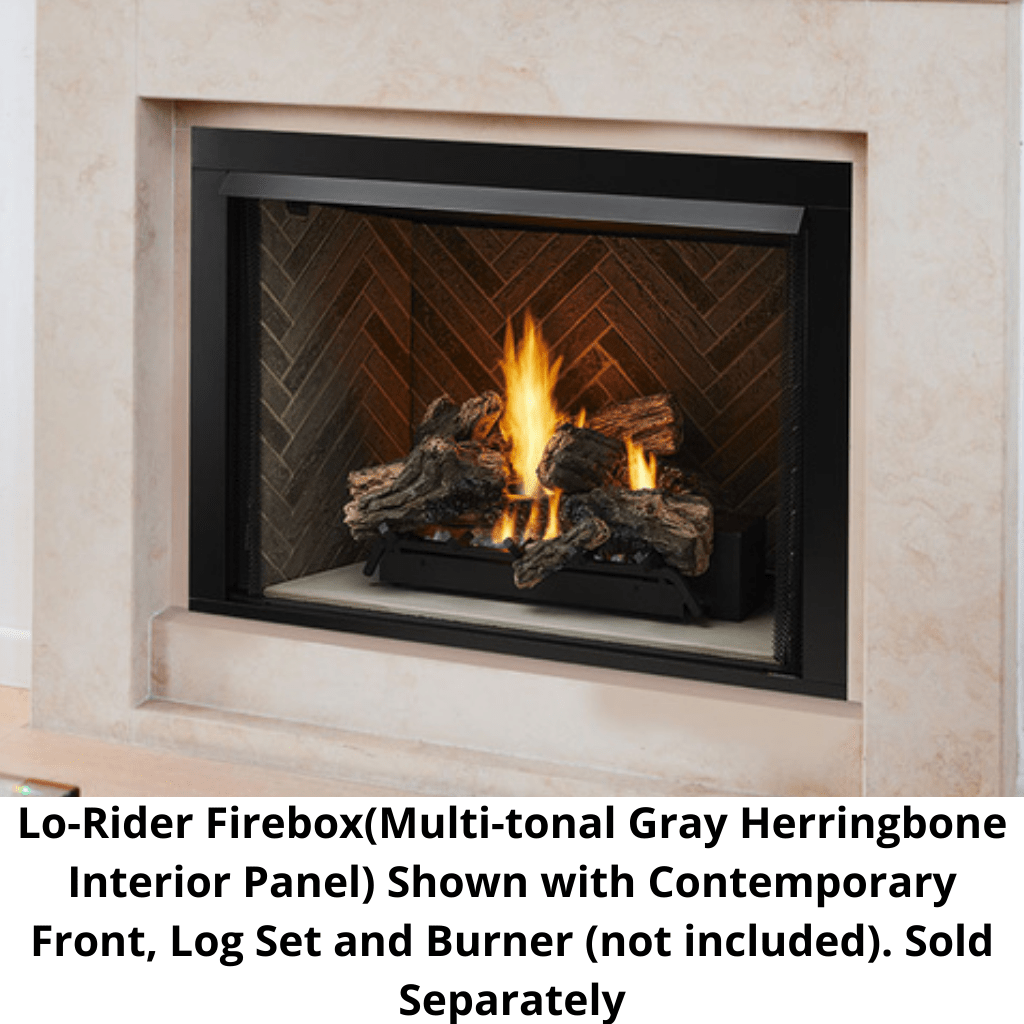 Monessen Lo-Rider 42" Clean Face Vent Free Gas Firebox With Cement Gray Stacked Traditional Interior Panels