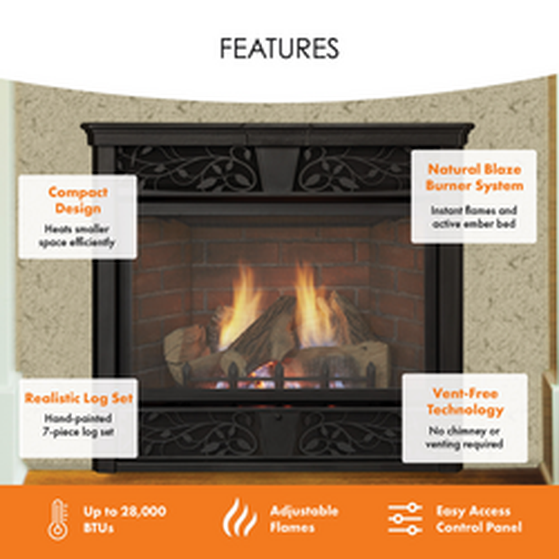 Monessen Symphony 32" Vent Free Traditional Natural Gas Fireplace With Millivolt Control System