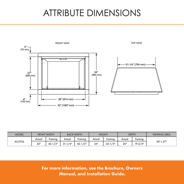 Monessen Attribute 42" Universal Circulating Vent Free Firebox With Radiant Face and Multitonal Brown Reversible Interior Panels