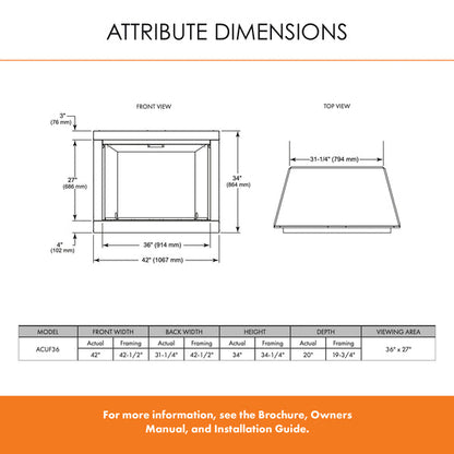 Monessen Attribute 42" Universal Circulating Vent Free Firebox With Radiant Face and Multitonal Brown Reversible Interior Panels