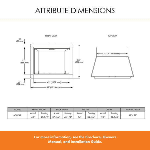 Monessen Attribute 42" Universal Circulating Vent Free Firebox With Radiant Face and Multitonal Brown Reversible Interior Panels