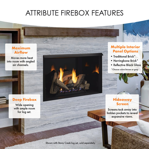 Monessen Attribute 42" Universal Circulating Vent Free Firebox With Radiant Face and Multitonal Brown Reversible Interior Panels