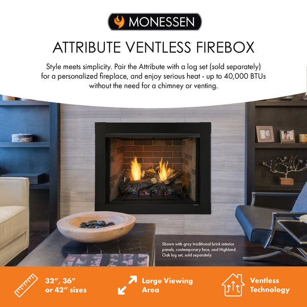 Monessen Attribute 42" Universal Circulating Vent Free Firebox With Radiant Face and Multitonal Brown Reversible Interior Panels
