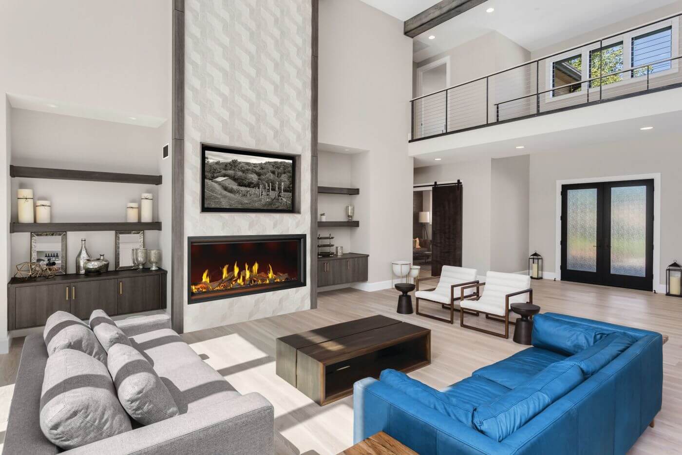 Napoleon Tall Linear Vector 74" Single Sided Direct Vent Natural Gas Fireplace With Luminous Logs