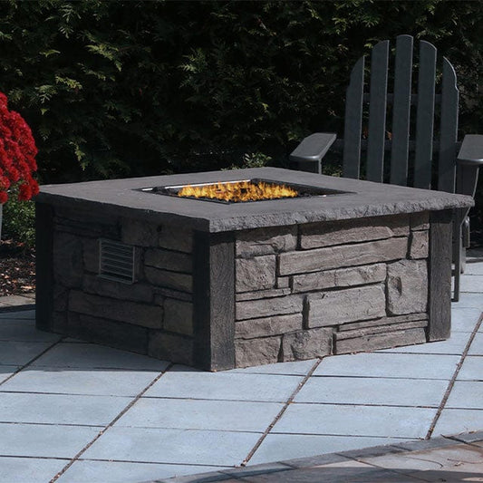 Nicolock 44" Encore Square Deluxe AWS Natural Gas Fire Pit Package with Surround in Ledgestone Texture & Bluestone Color