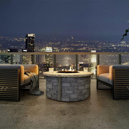 Nicolock 44" Ovation Round Deluxe AWS Liquid Propane Package with Surround in Ledgestone Texture & Bluestone Color