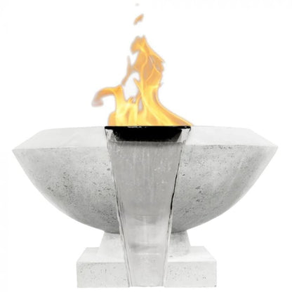 Prism Hardscapes Toscano 33" Ultra White Round Glass Fiber Reinforced Cement Liquid Propane Fire Pit & Water Bowl